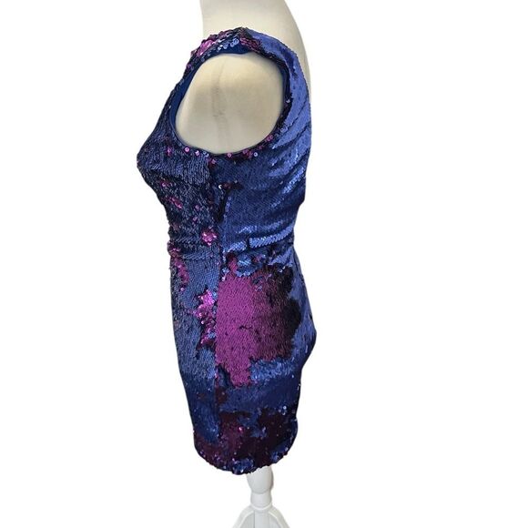 Dress the Population Kim Sequin Two-Tone Mini Dress Blue Purple Sparkle Small - Picture 5 of 8